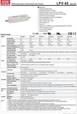 Meanwell 60w 12v светодиодный свет источники питания низкое напряжение LPV-60-12