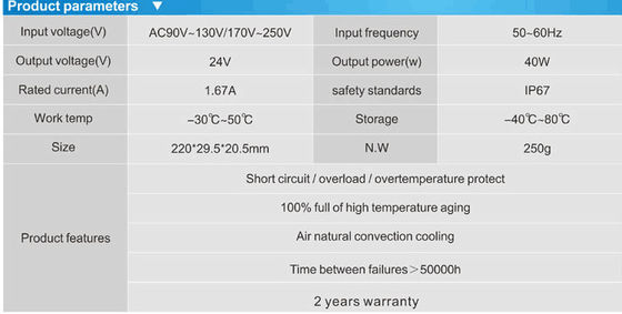 24v 40w светодиодный свет источники питания водонепроницаемый IP67 50~60Hz